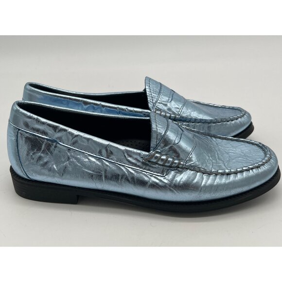G.H. Bass Weejuns Originals Women's Wrinkled Metallic Blue Penny Loafers Size 6M - Picture 5 of 12